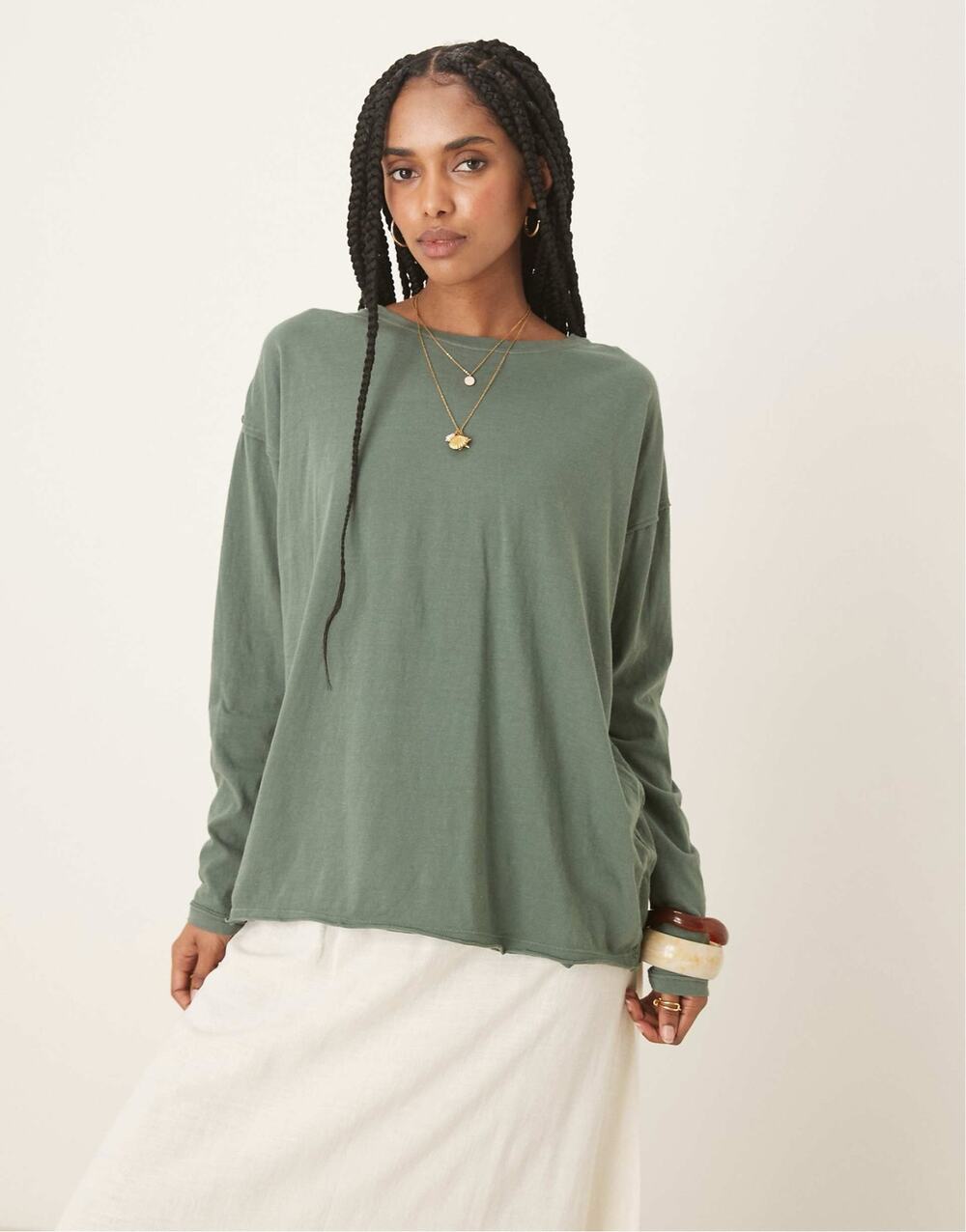Free People Perfect Oversized Long Sleeve Top in Light Green, Size Large